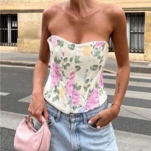 NWT Zara Only You Floral Strapless Corset Top